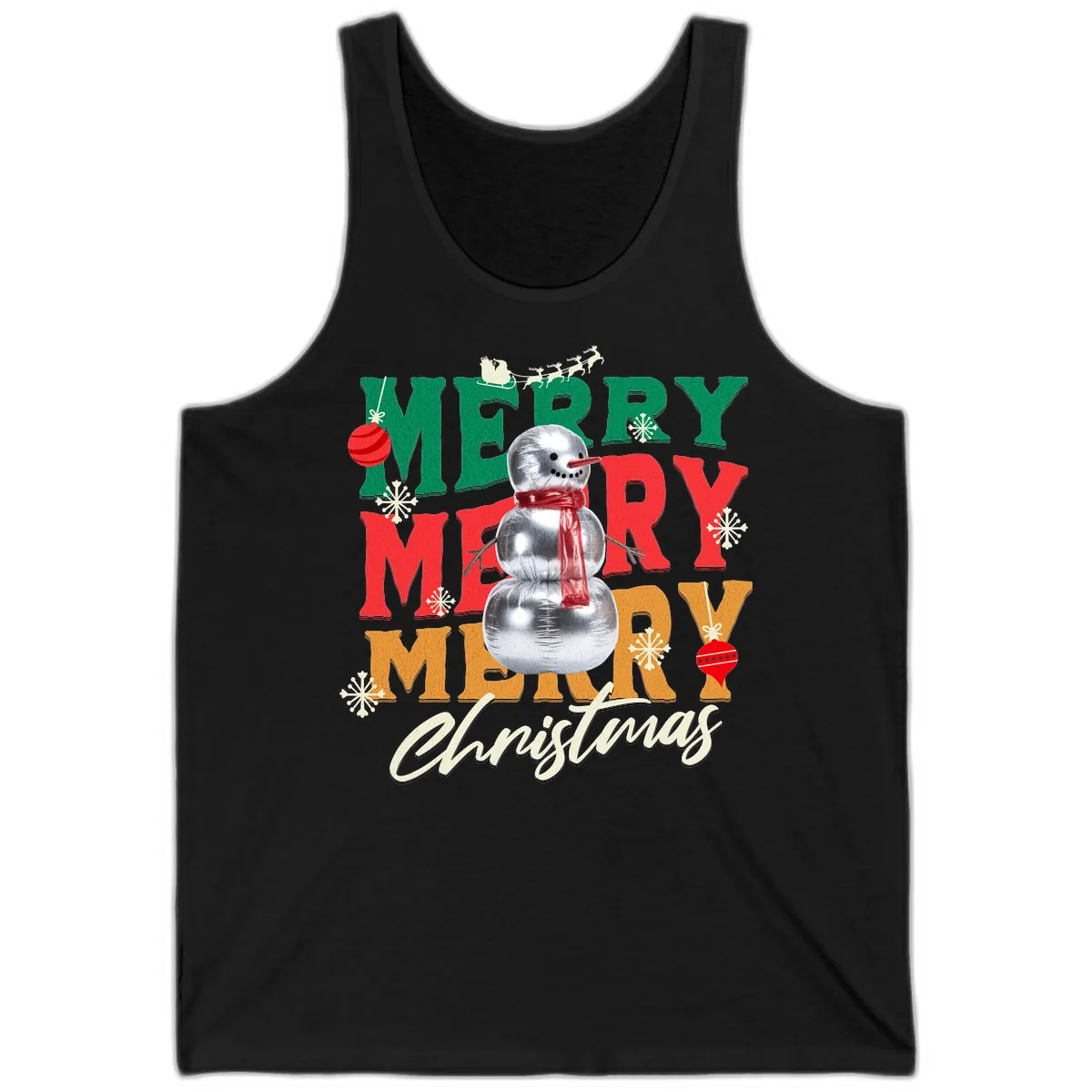 Merry Merry Snowman Christmas Design Tank in Black