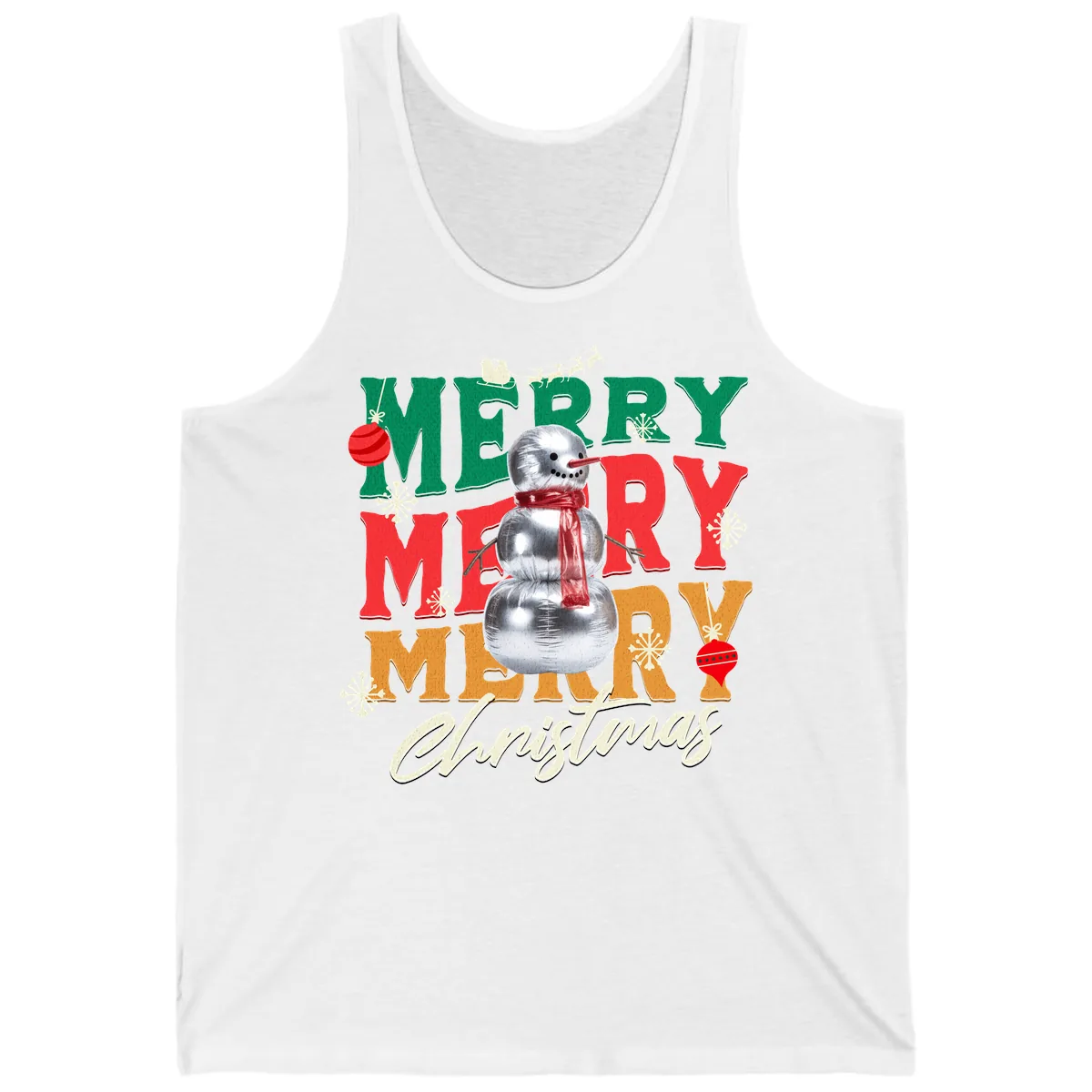 Merry Merry Snowman Christmas Design Tank in White