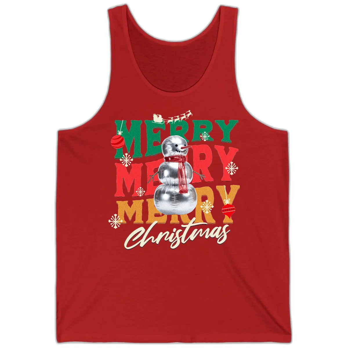 Merry Merry Snowman Christmas Design Tank in Red