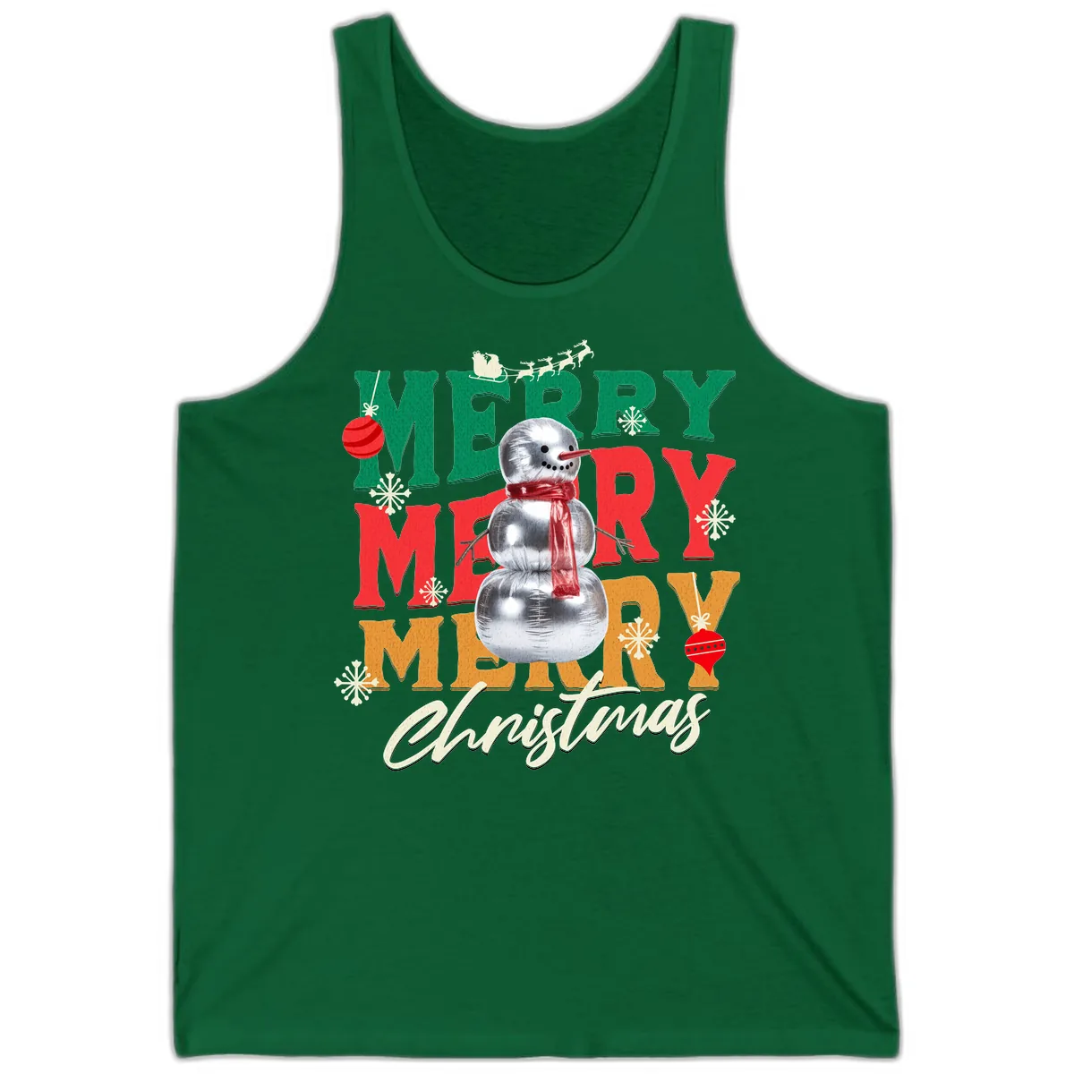 Merry Merry Snowman Christmas Design Tank in Kelly
