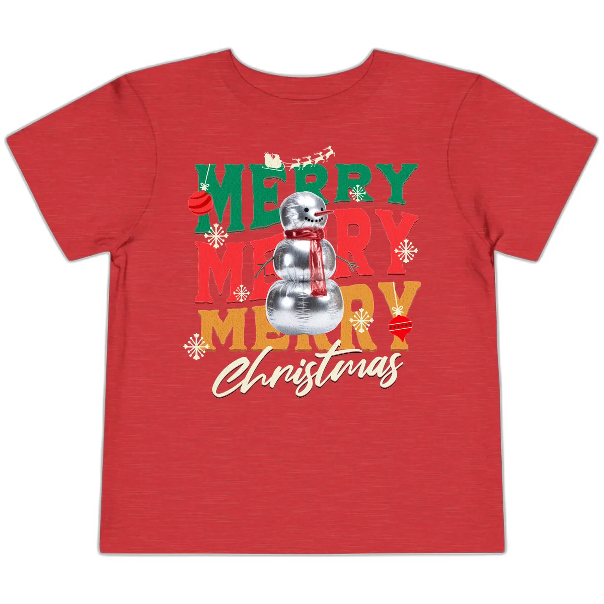Merry Merry Snowman Christmas Design Toddler T-Shirt in Heather Red
