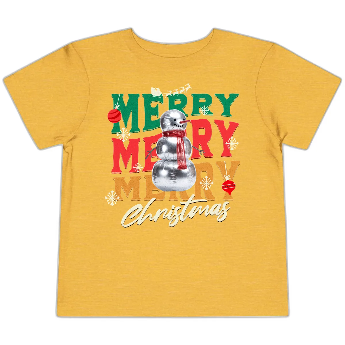 Merry Merry Snowman Christmas Design Toddler T-Shirt in Heather Yellow Gold