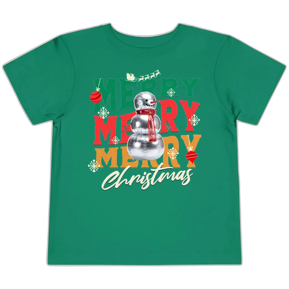 Merry Merry Snowman Christmas Design Toddler T-Shirt in Kelly