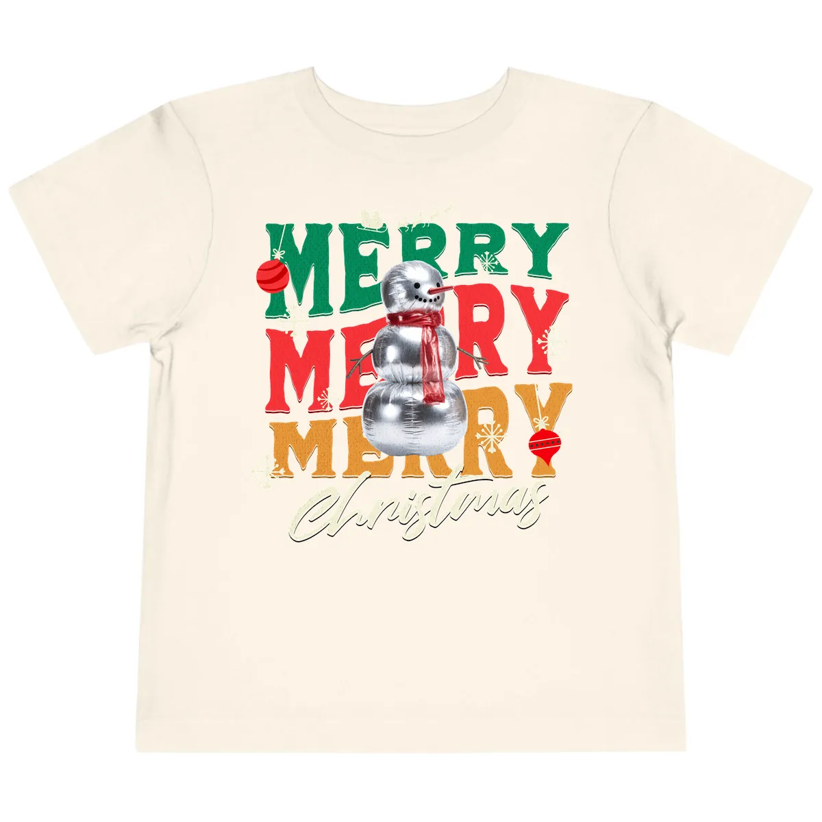 Merry Merry Snowman Christmas Design Toddler T-Shirt in Natural