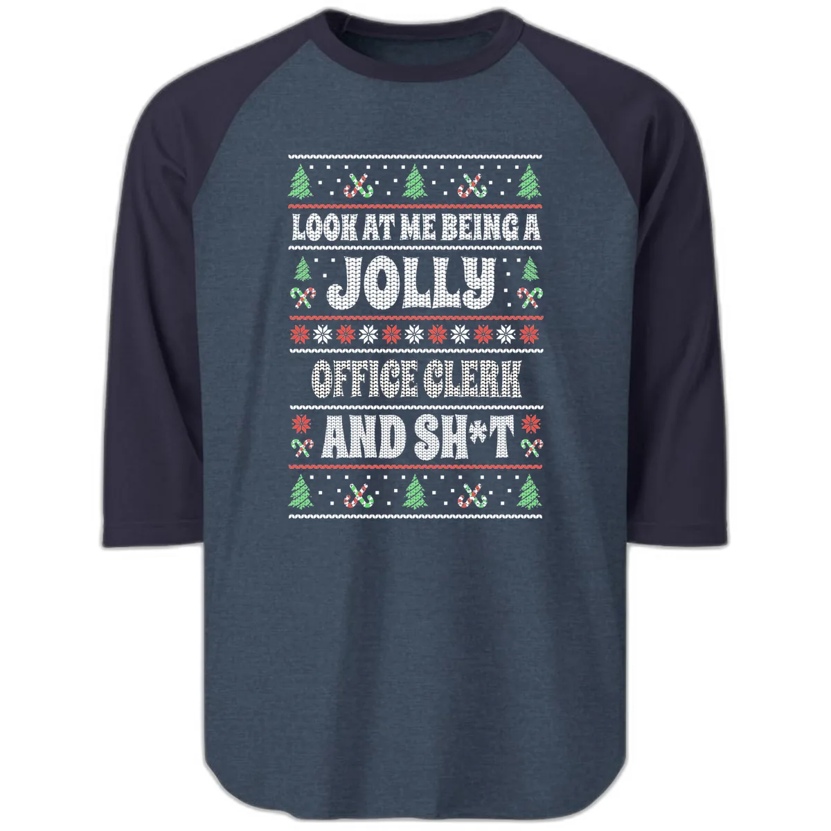Jolly Office Clerk And Shit Raglan 3/4 in Heather Denim Navy