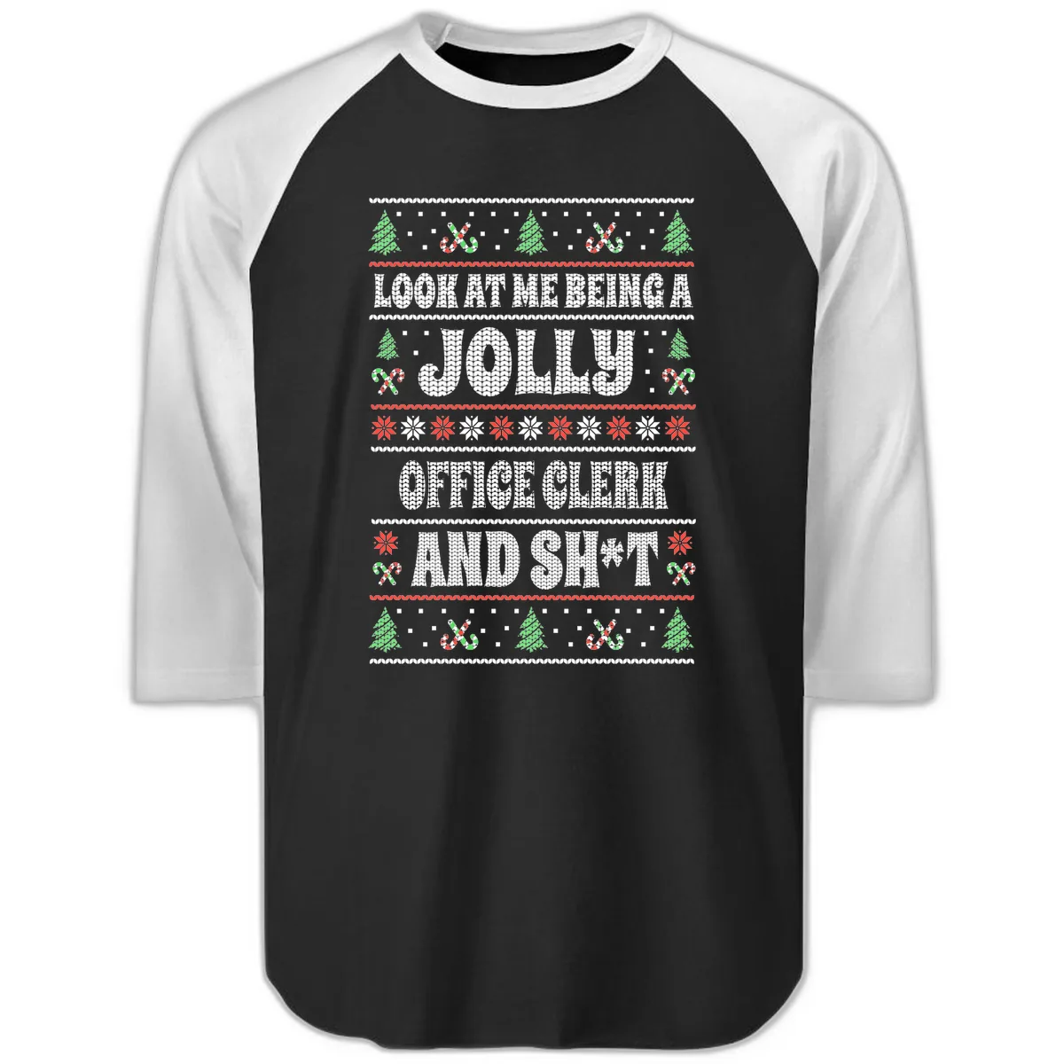 Jolly Office Clerk And Shit Raglan 3/4 in Black White