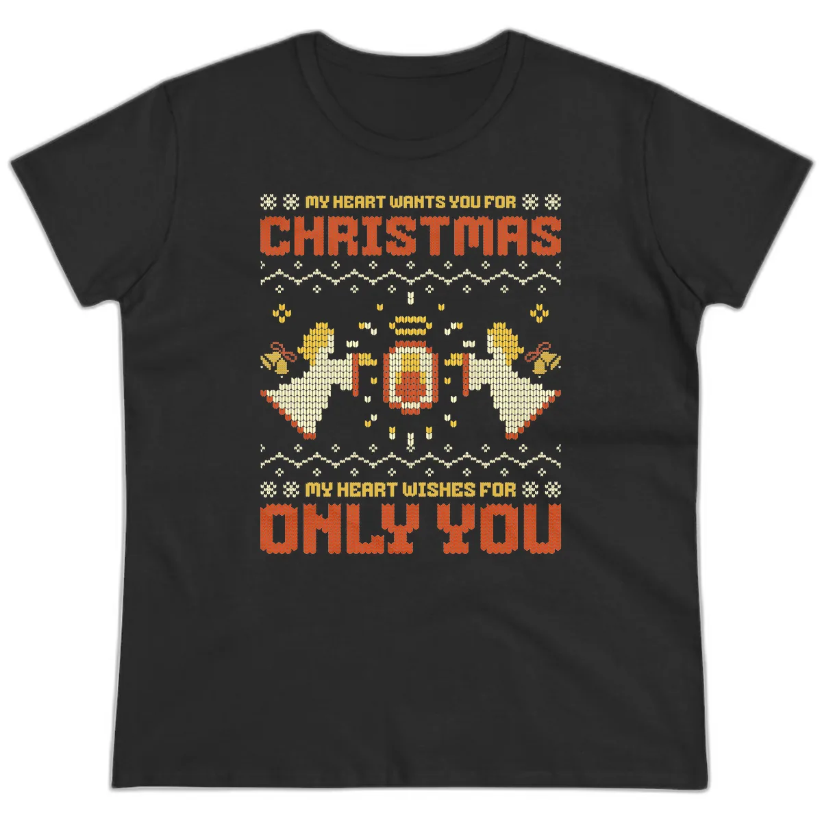 My Heart Wants You For Christmas Ladies Tee in Black