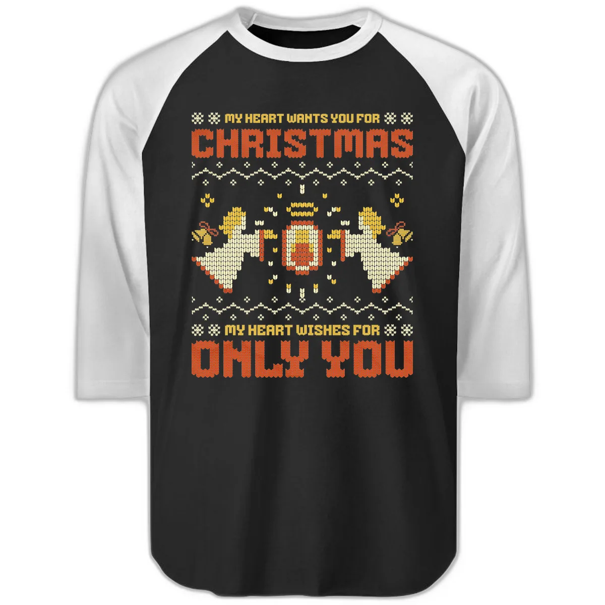 My Heart Wants You For Christmas Raglan 3/4 in Black White