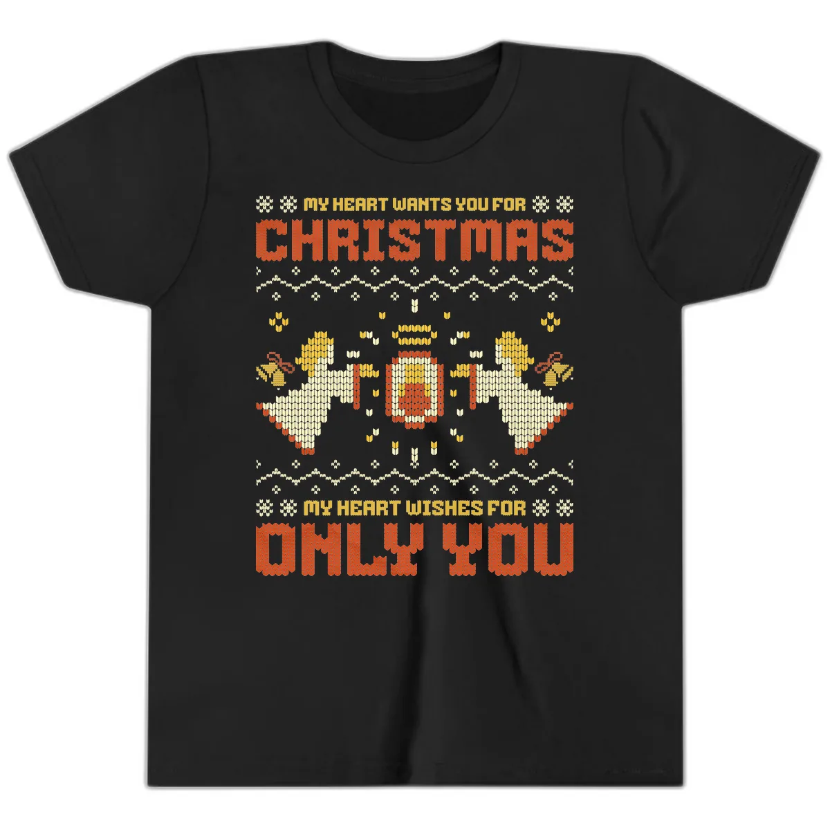 My Heart Wants You For Christmas Youth T-Shirt in Black