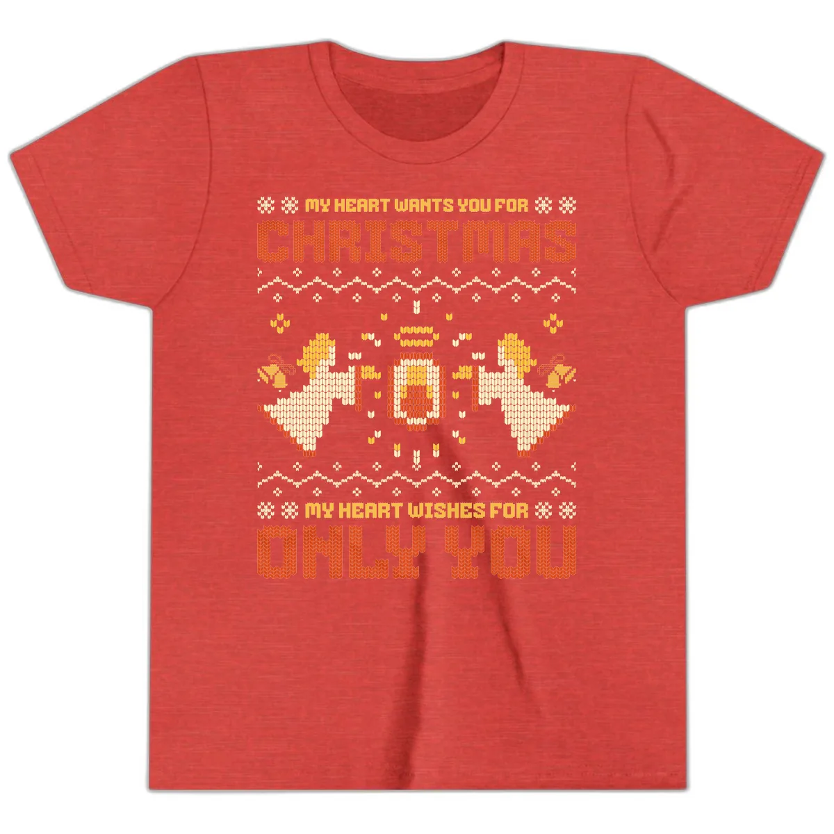 My Heart Wants You For Christmas Youth T-Shirt in Heather Red