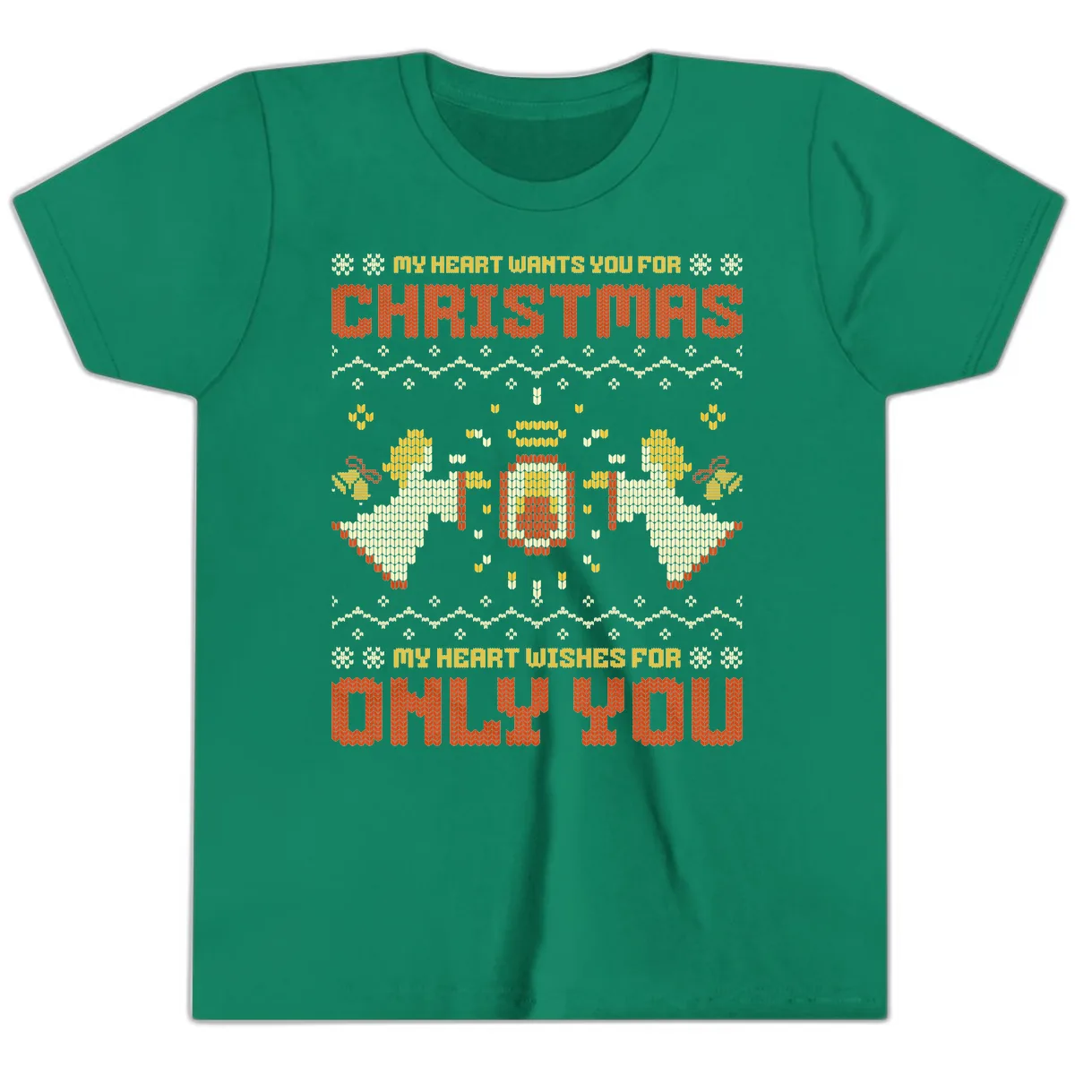 My Heart Wants You For Christmas Youth T-Shirt in Kelly