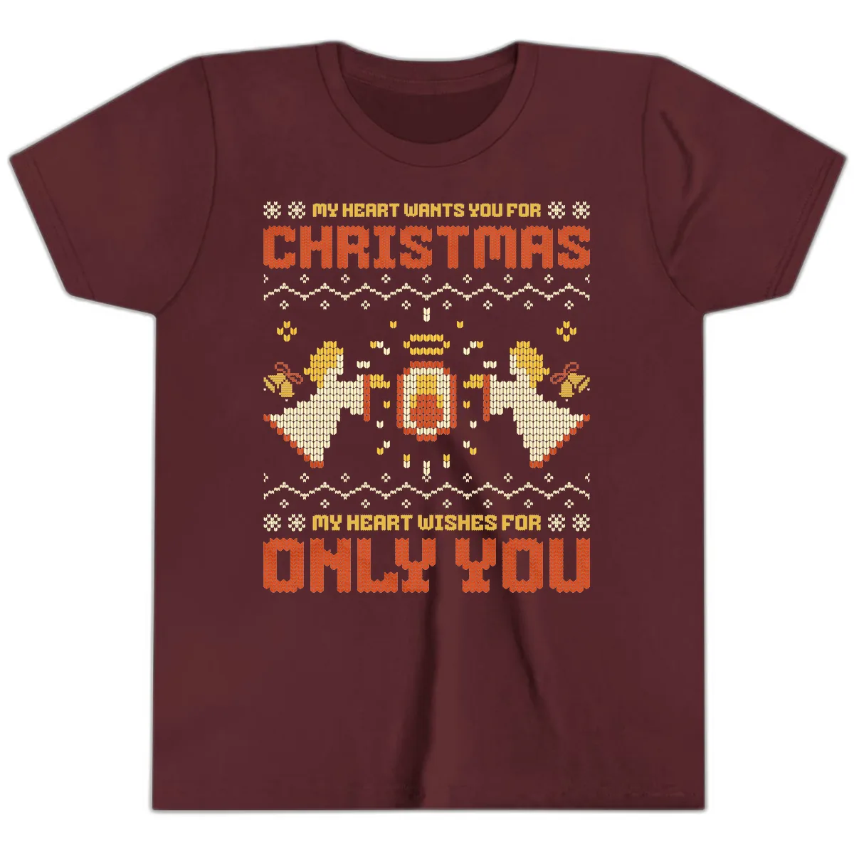 My Heart Wants You For Christmas Youth T-Shirt in Maroon