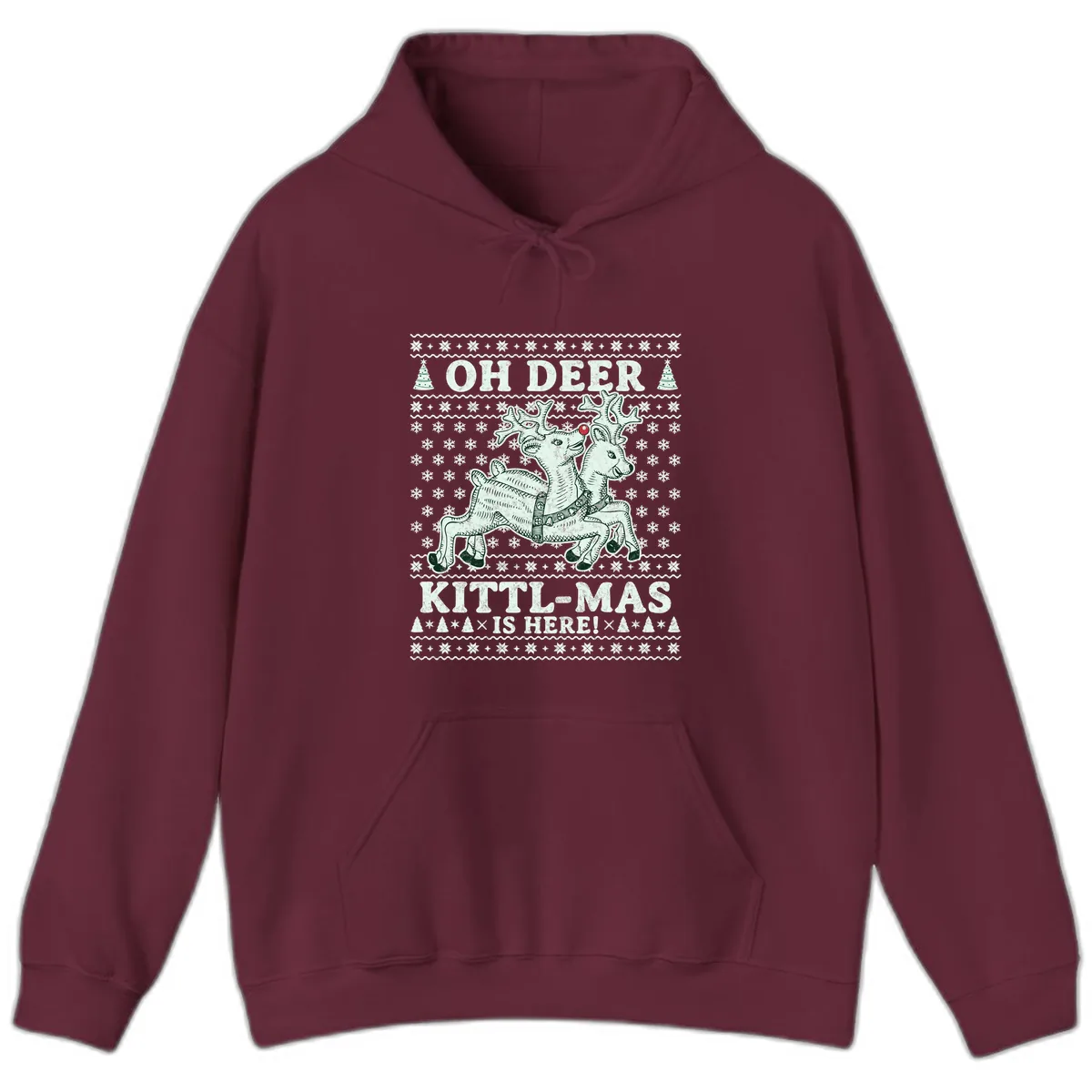 Oh Deer Kittl-Mas Is Here Hoodie in Maroon