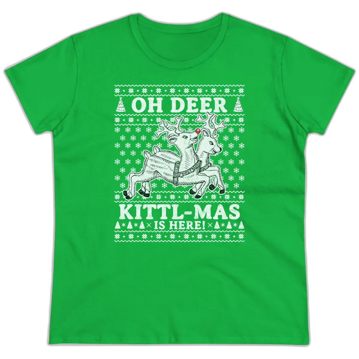 Oh Deer Kittl-Mas Is Here Ladies Tee in Irish Green