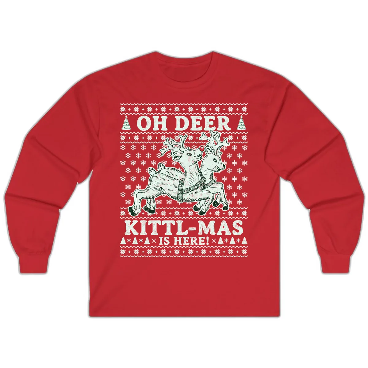 Oh Deer Kittl-Mas Is Here Long Sleeve in Red