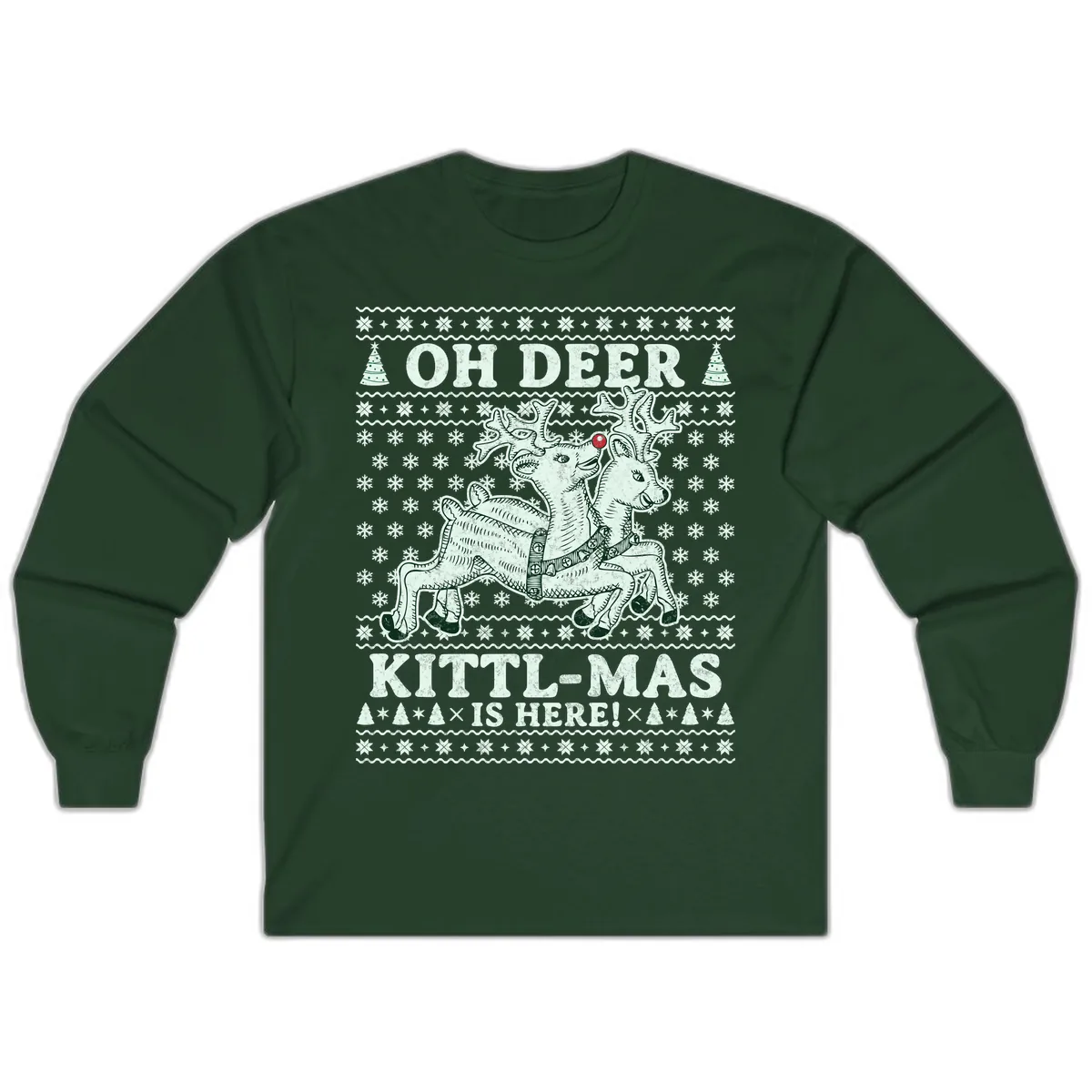 Oh Deer Kittl-Mas Is Here Long Sleeve in Forest Green