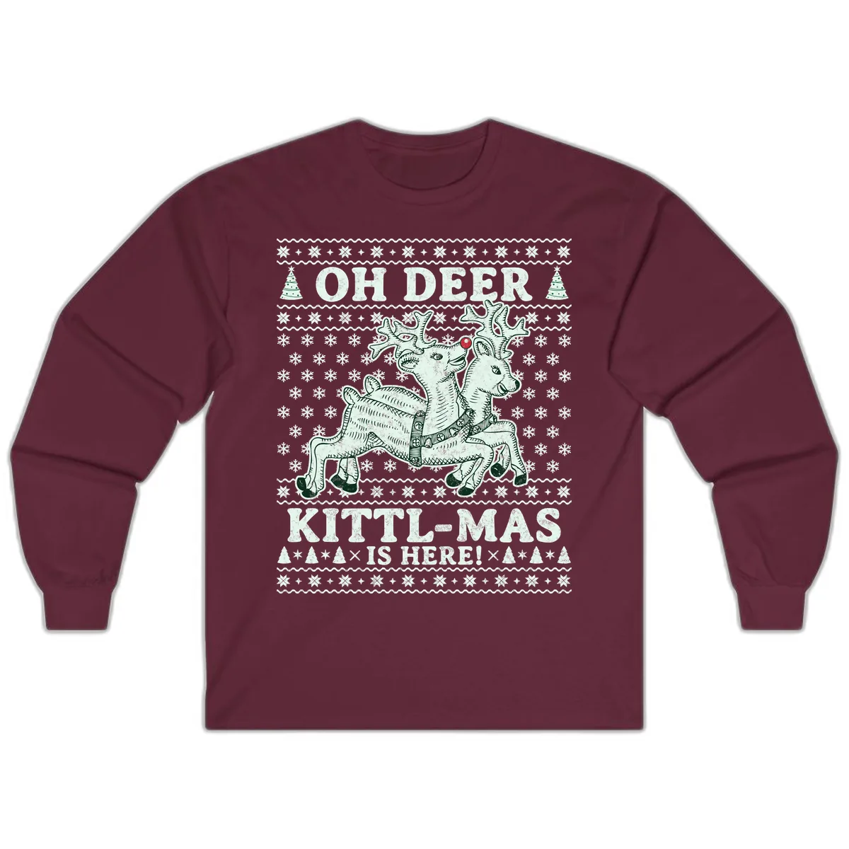 Oh Deer Kittl-Mas Is Here Long Sleeve in Maroon