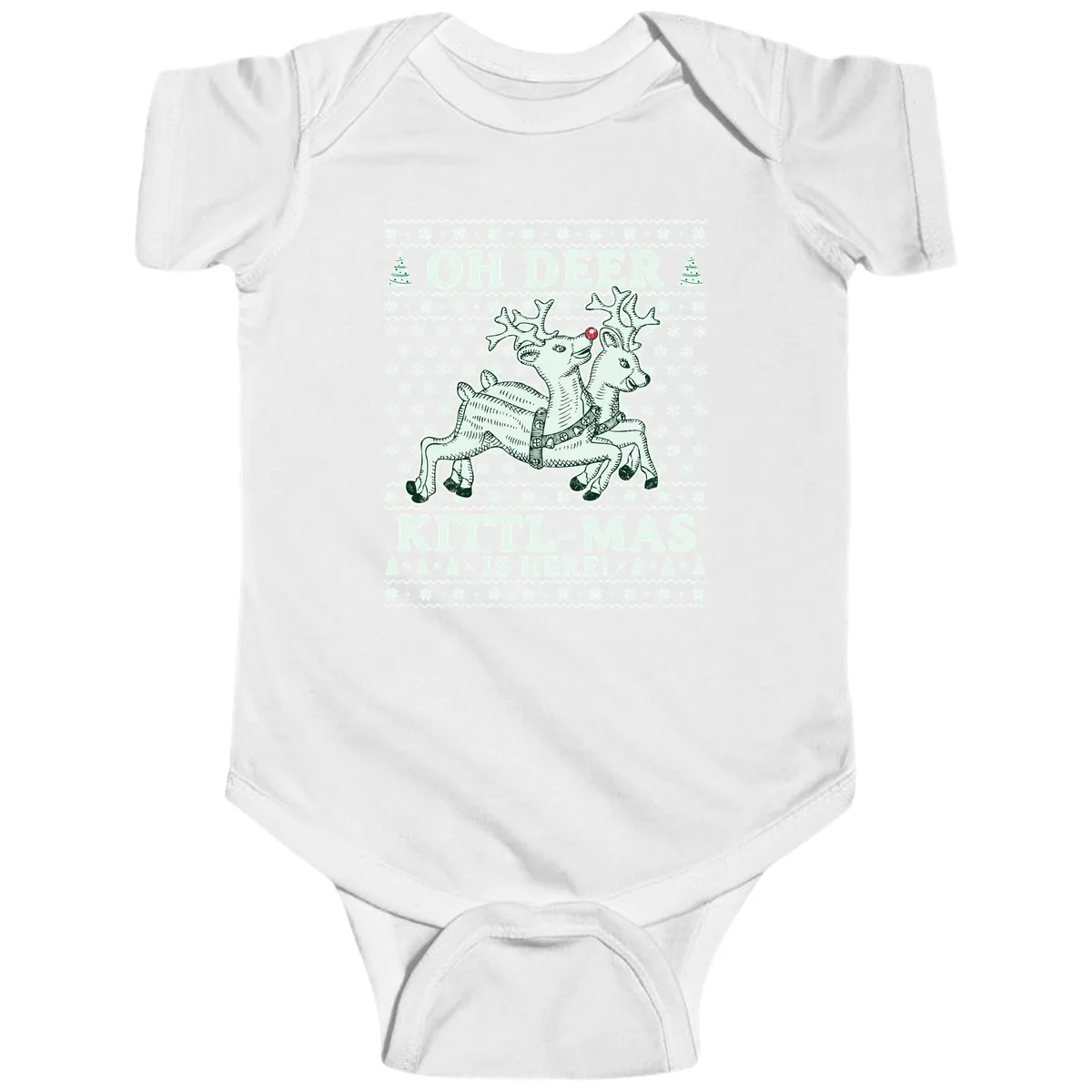 Oh Deer Kittl-Mas Is Here Baby Onesie in White