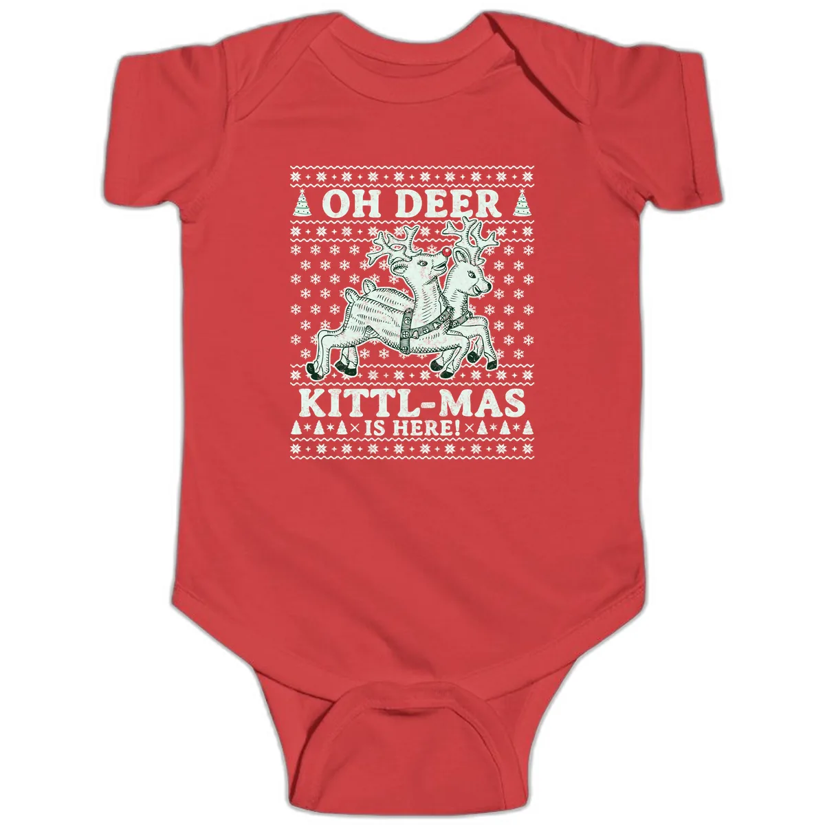 Oh Deer Kittl-Mas Is Here Baby Onesie in Red