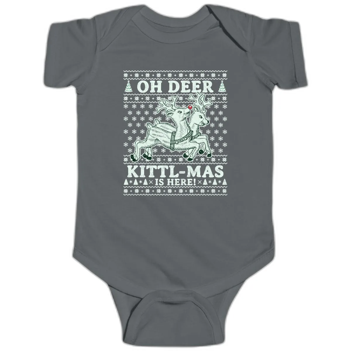 Oh Deer Kittl-Mas Is Here Baby Onesie in Charcoal