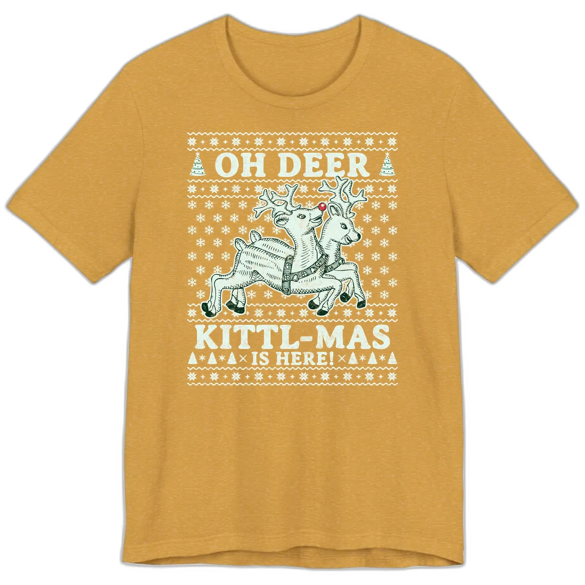 Oh Deer Kittl-Mas Is Here Premium T-Shirt in Heather Mustard