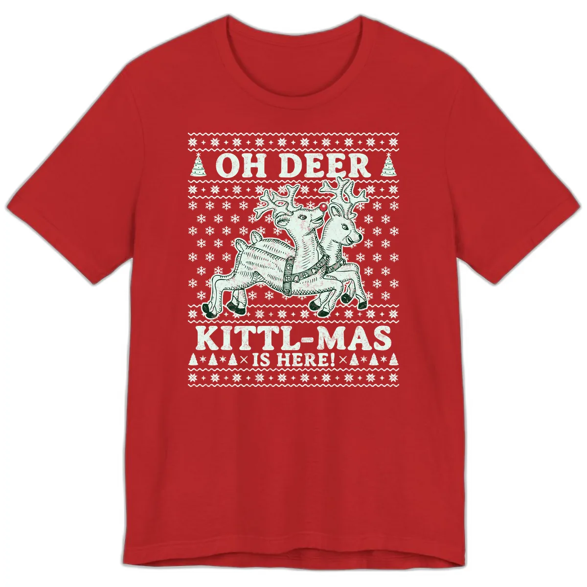 Oh Deer Kittl-Mas Is Here Premium T-Shirt in Red