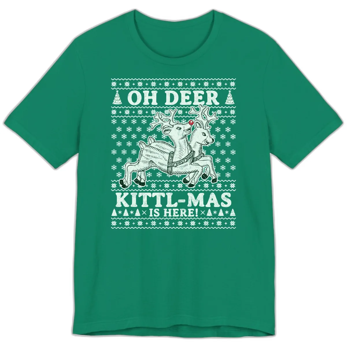Oh Deer Kittl-Mas Is Here Premium T-Shirt in Kelly