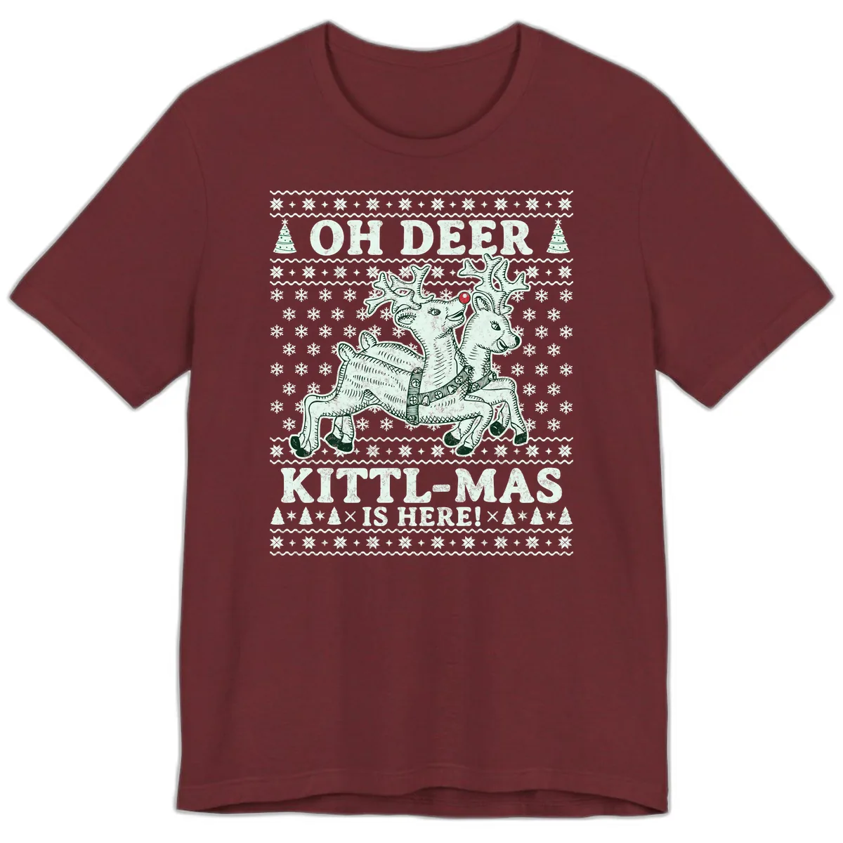 Oh Deer Kittl-Mas Is Here Premium T-Shirt in Heather Cardinal