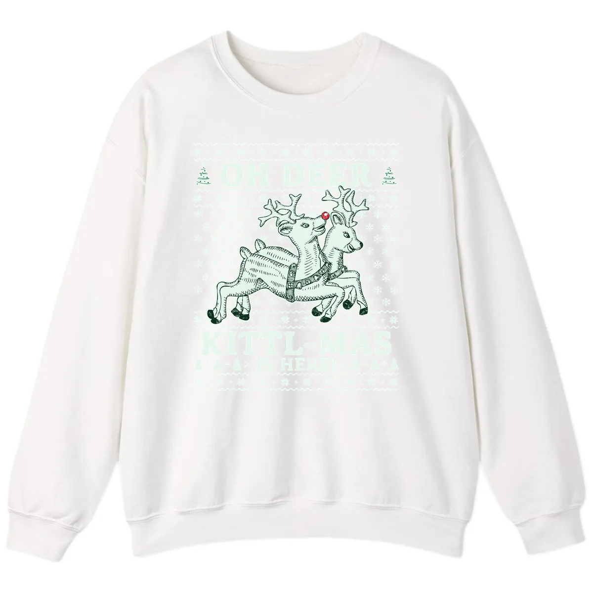 Oh Deer Kittl-Mas Is Here Sweatshirt in White