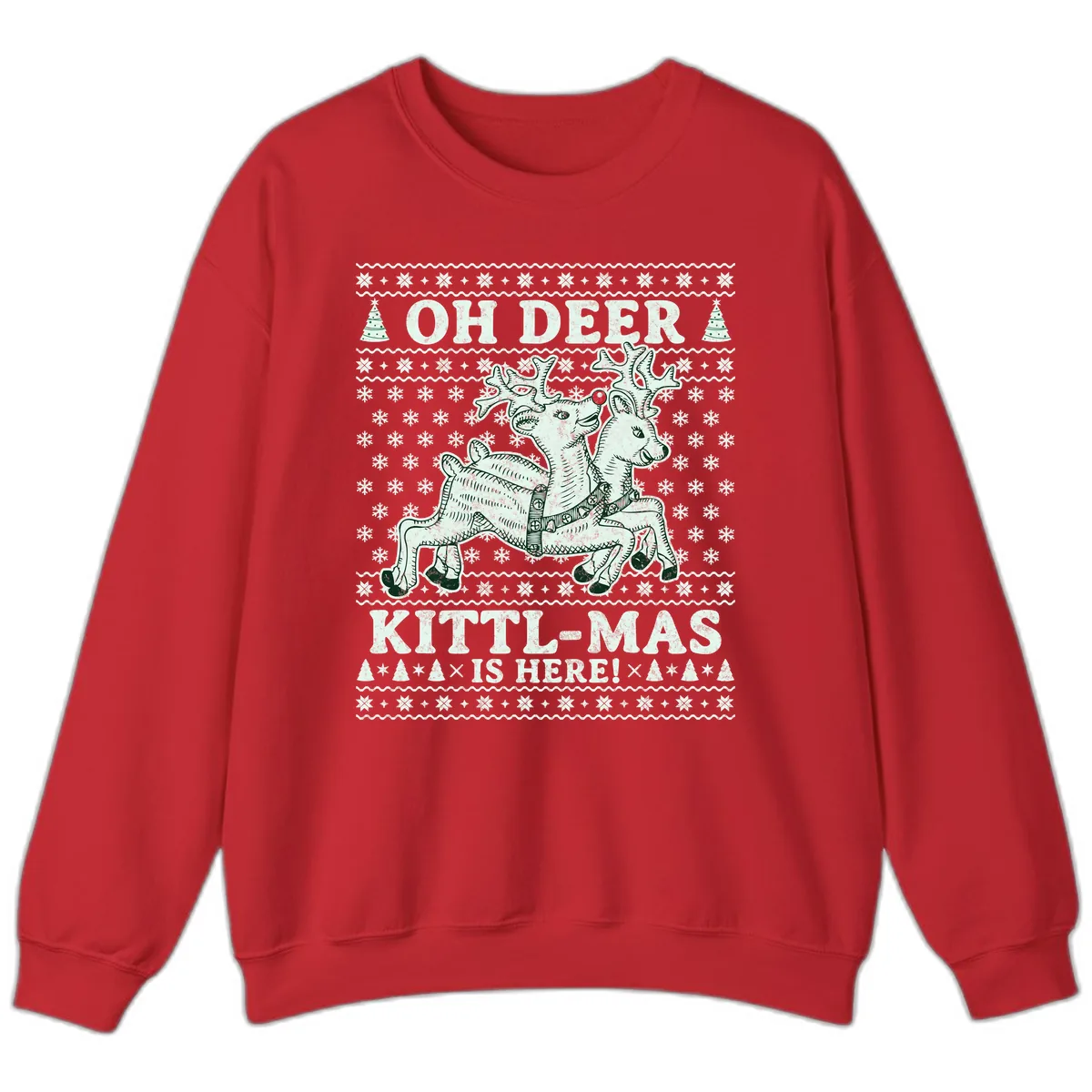 Oh Deer Kittl-Mas Is Here Sweatshirt in Red