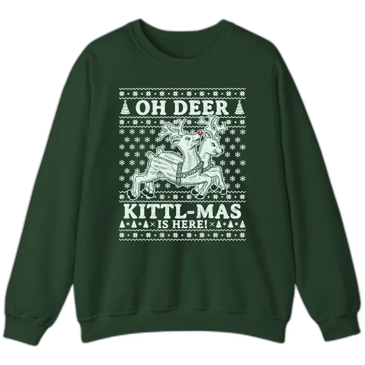 Oh Deer Kittl-Mas Is Here Sweatshirt in Forest Green
