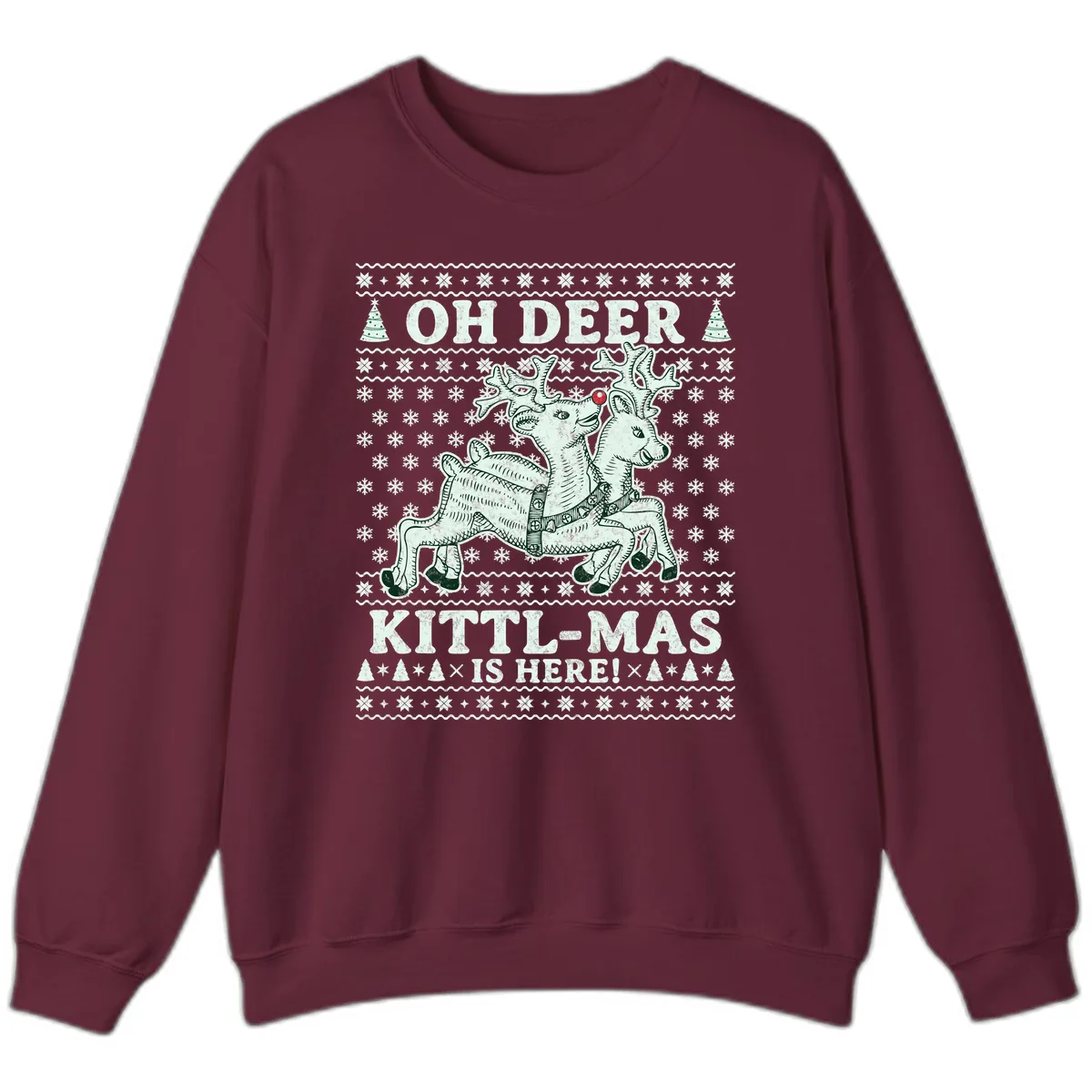 Oh Deer Kittl-Mas Is Here Sweatshirt in Maroon