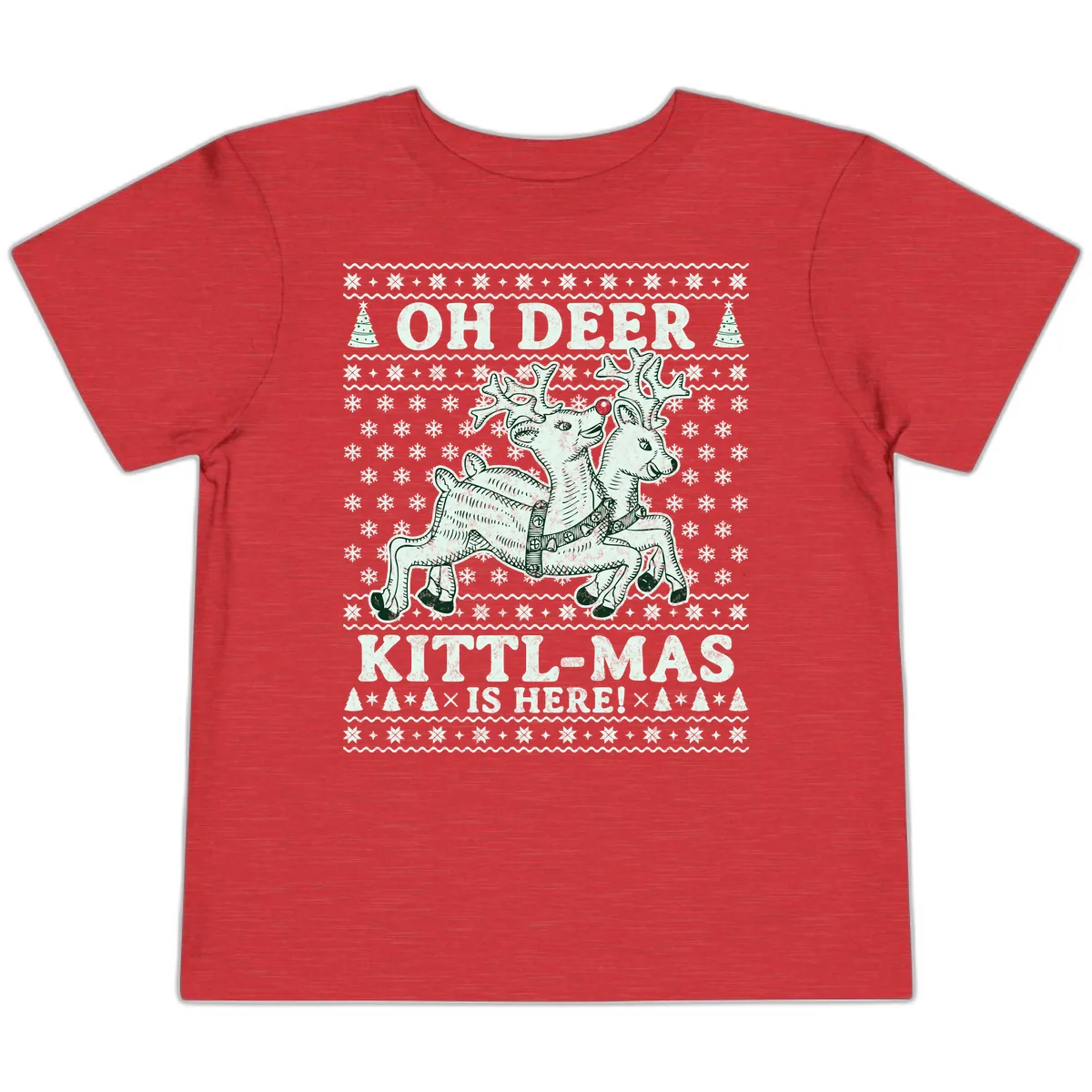 Oh Deer Kittl-Mas Is Here Toddler T-Shirt in Heather Red