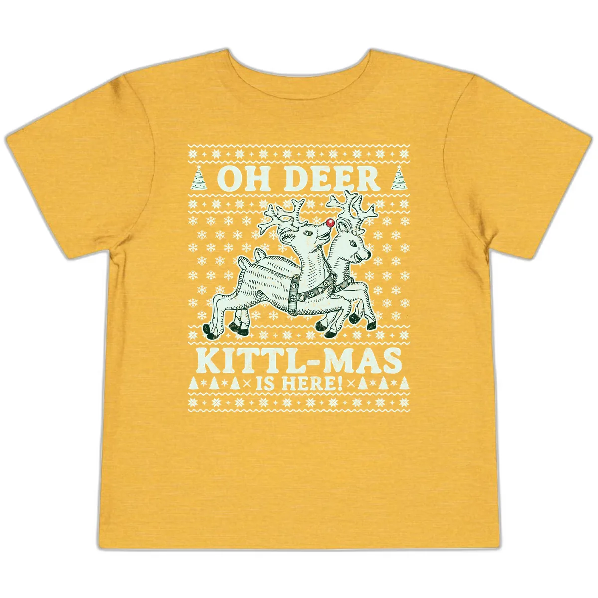 Oh Deer Kittl-Mas Is Here Toddler T-Shirt in Heather Yellow Gold