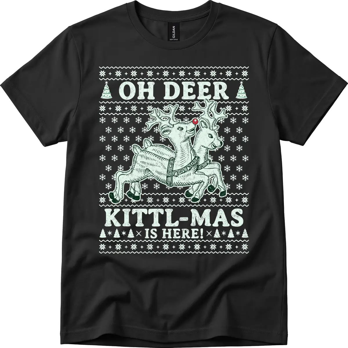 Oh Deer Kittl-Mas Is Here T-Shirt in Black