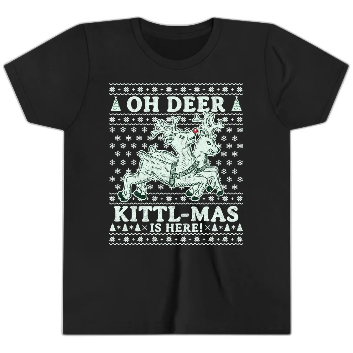 Oh Deer Kittl-Mas Is Here Youth T-Shirt in Black