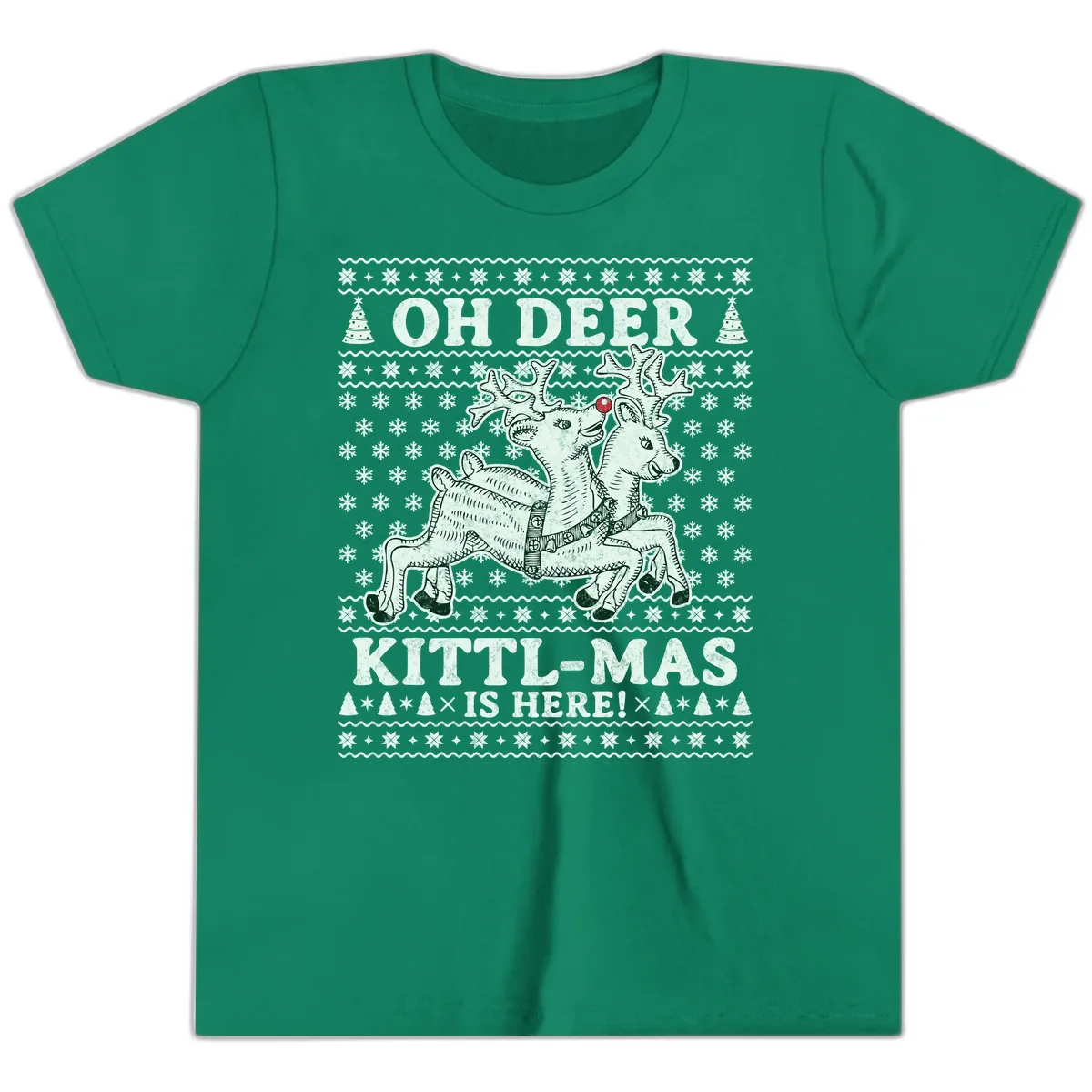 Oh Deer Kittl-Mas Is Here Youth T-Shirt in Kelly