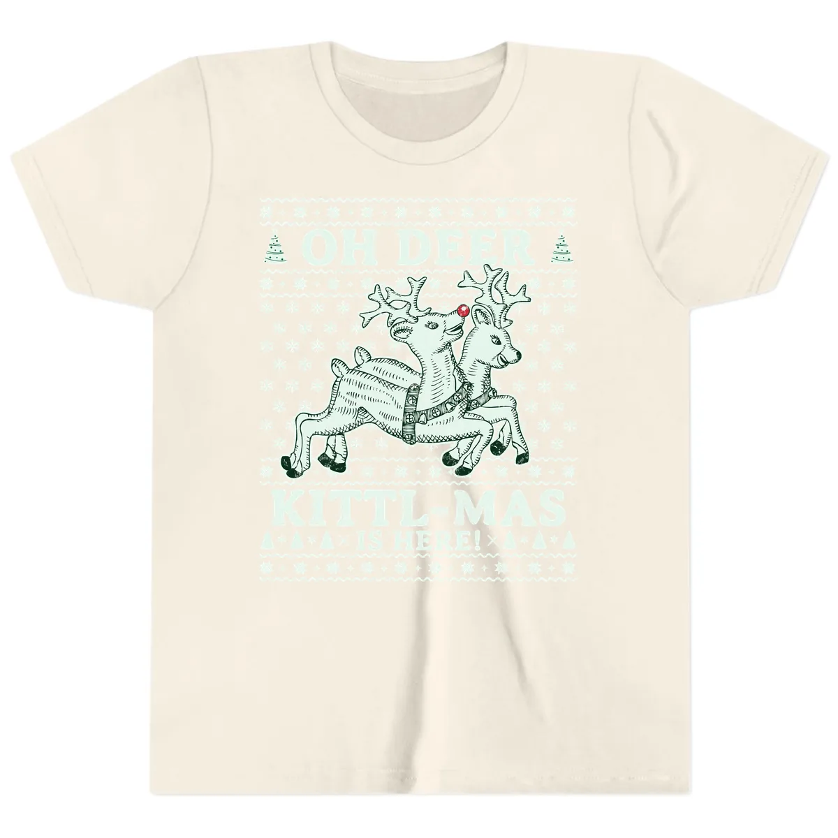 Oh Deer Kittl-Mas Is Here Youth T-Shirt in Natural