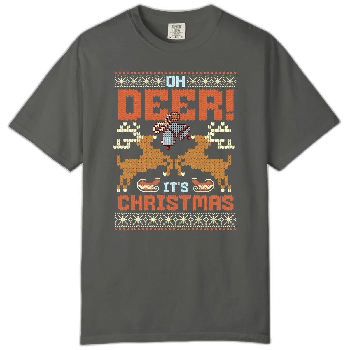 Oh Deer It's Christmas Ugly Sweater Design Comfort Color in Pepper