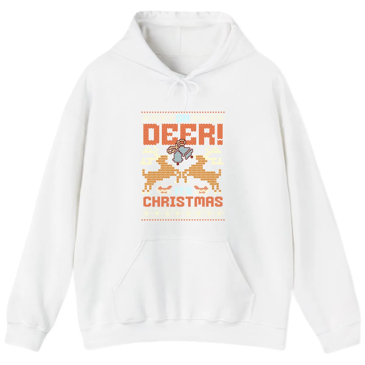 Oh Deer It's Christmas Ugly Sweater Design Hoodie in White