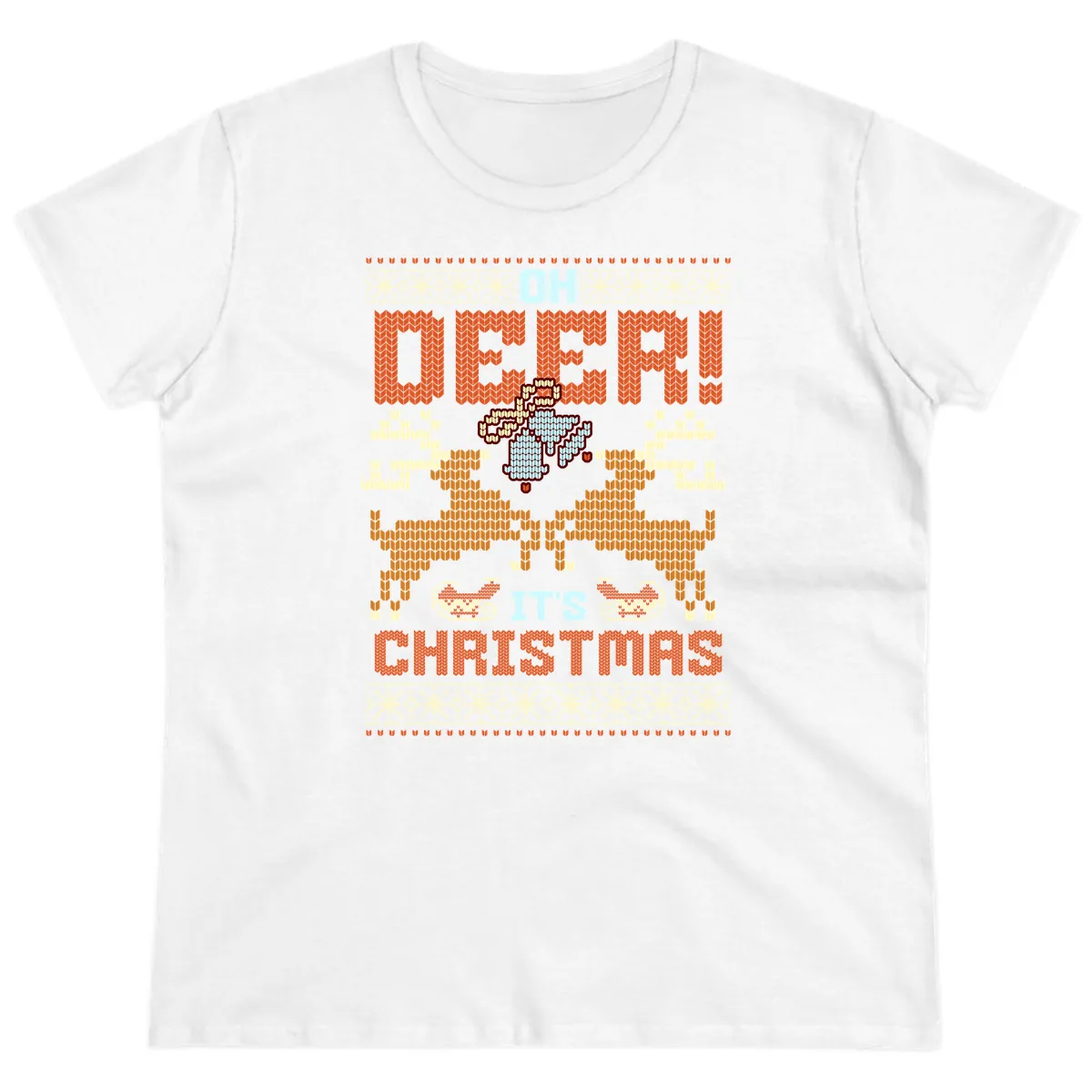 Oh Deer It's Christmas Ugly Sweater Design Ladies Tee in White