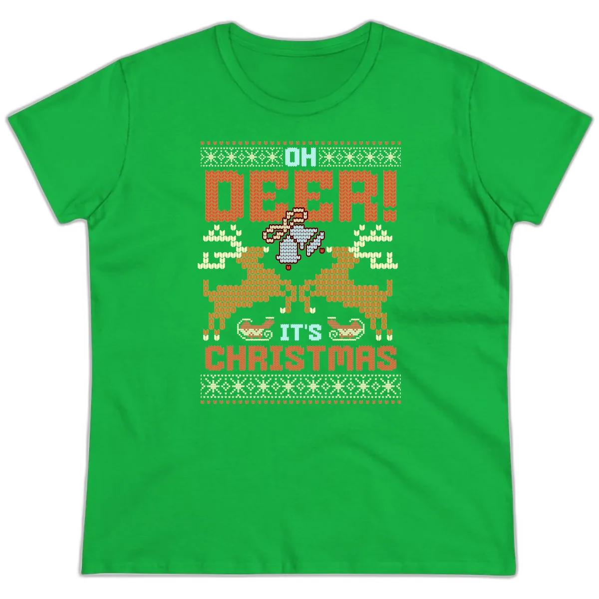 Oh Deer It's Christmas Ugly Sweater Design Ladies Tee in Irish Green