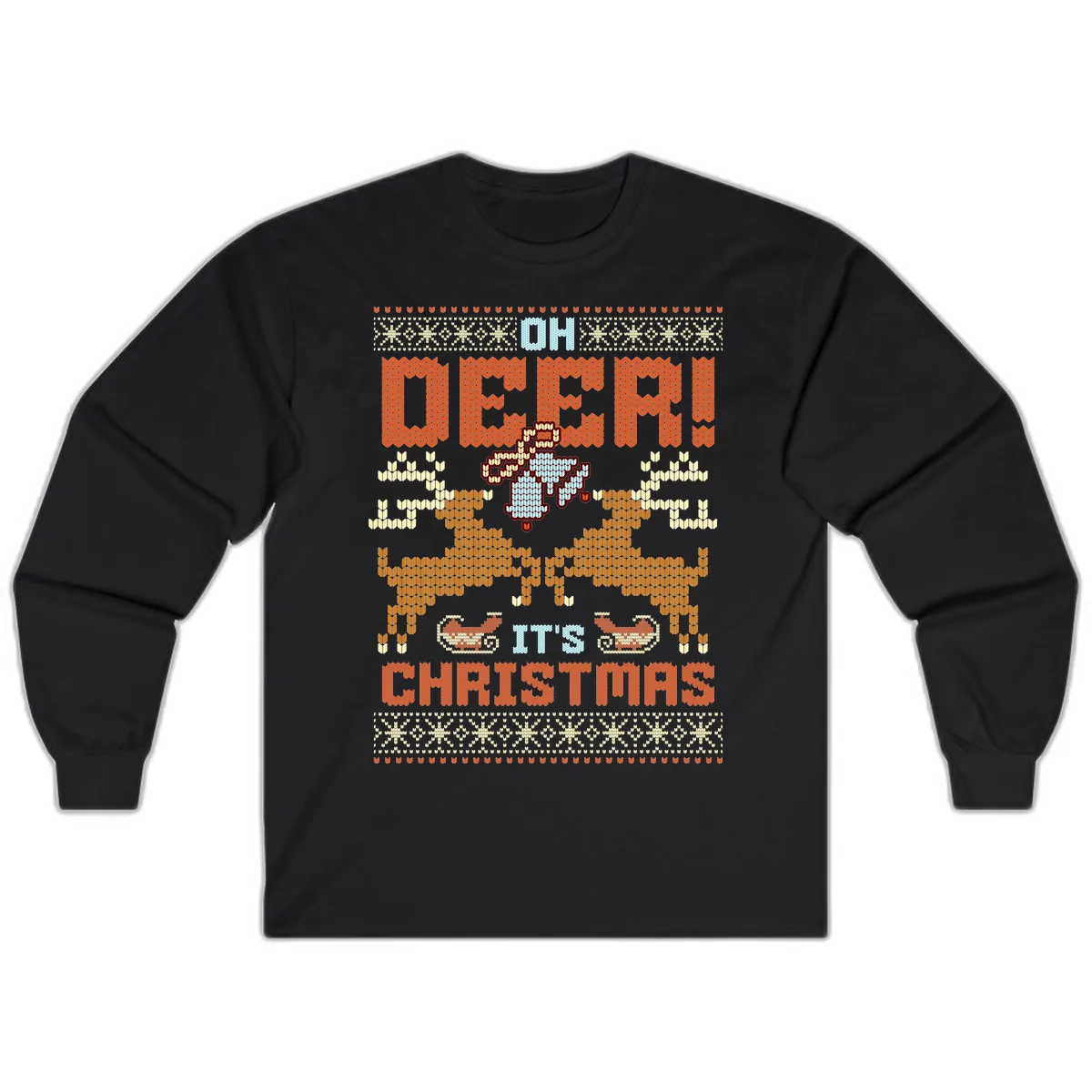 Oh Deer It's Christmas Ugly Sweater Design Long Sleeve in Black
