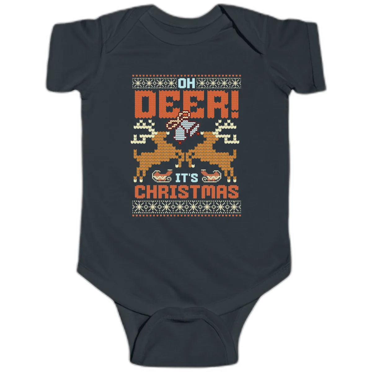 Oh Deer It's Christmas Ugly Sweater Design Baby Onesie in Black