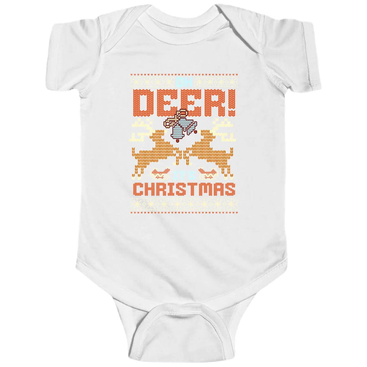 Oh Deer It's Christmas Ugly Sweater Design Baby Onesie in White