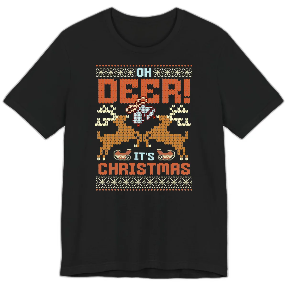 Oh Deer It's Christmas Ugly Sweater Design Premium T-Shirt in Black