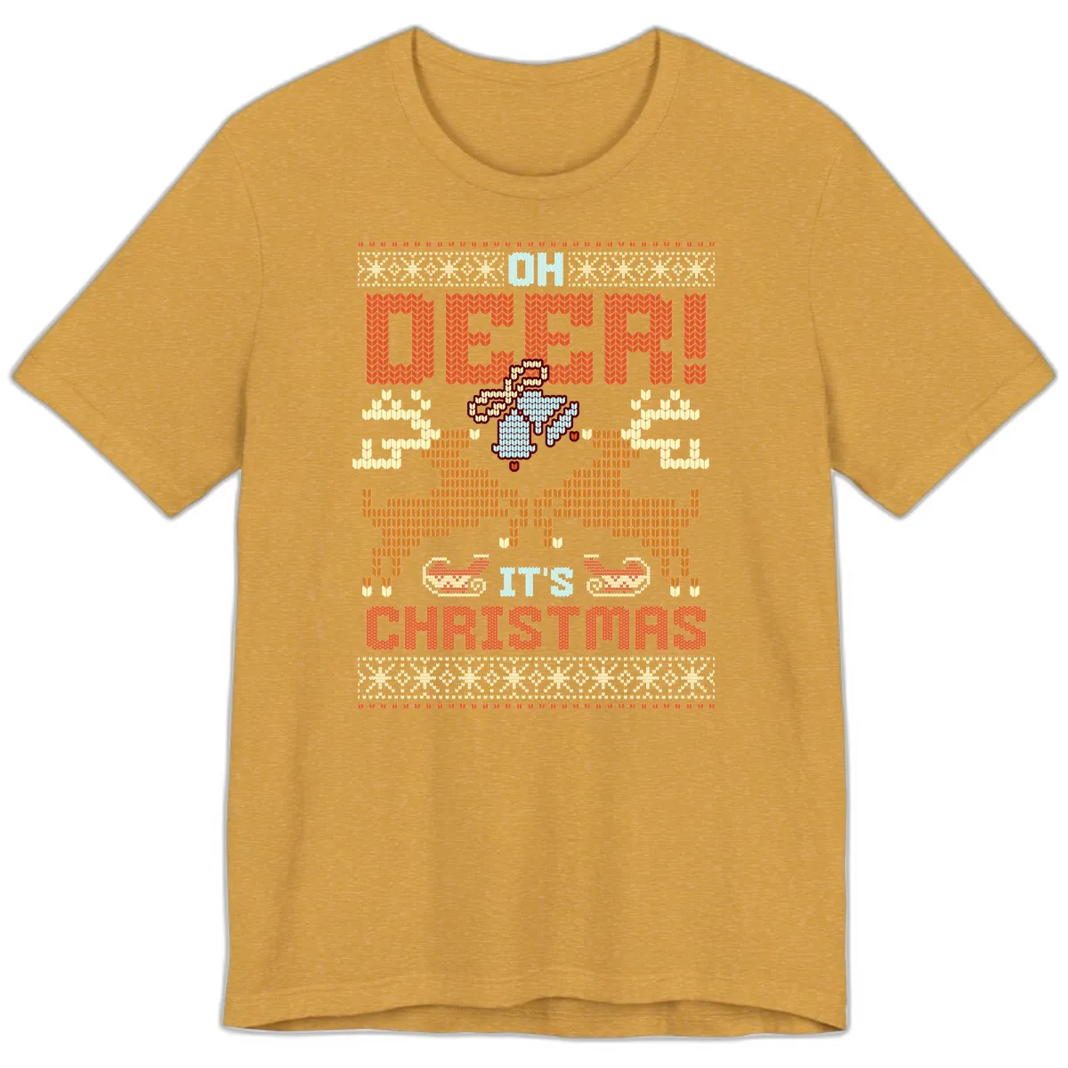 Oh Deer It's Christmas Ugly Sweater Design Premium T-Shirt in Heather Mustard