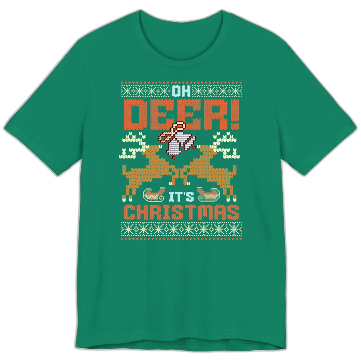 Oh Deer It's Christmas Ugly Sweater Design Premium T-Shirt in Kelly