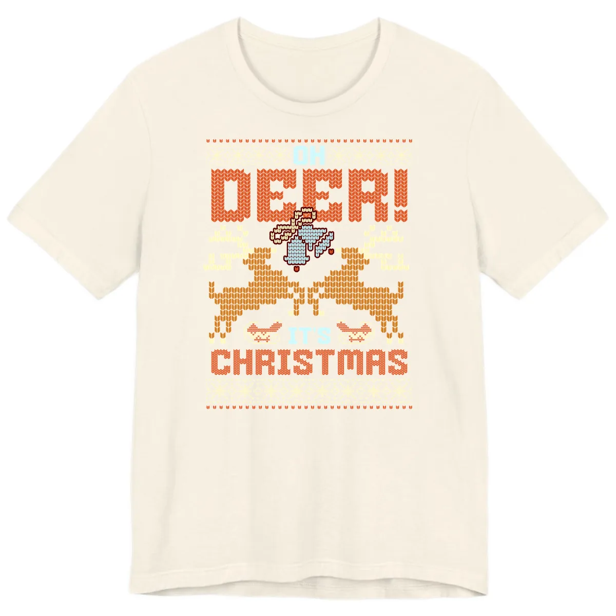 Oh Deer It's Christmas Ugly Sweater Design Premium T-Shirt in Natural