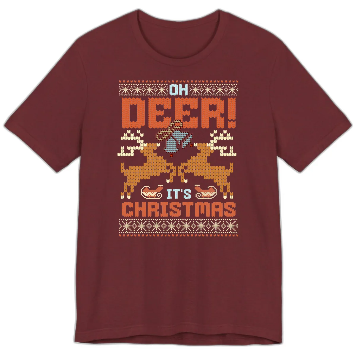 Oh Deer It's Christmas Ugly Sweater Design Premium T-Shirt in Heather Cardinal